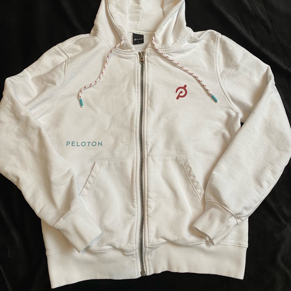 Peloton White Hoodie Zip Up Sweatshirt Women's Large